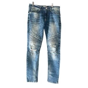 Zara Jeans Mens 31 Blue Distressed Skinny Moto Biker Ribbed Denim